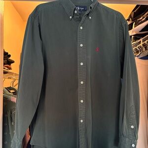 Men's Polo Ralph Lauren Forest Green Blaire Cotton Long Sleeved Shirt | Men’s M